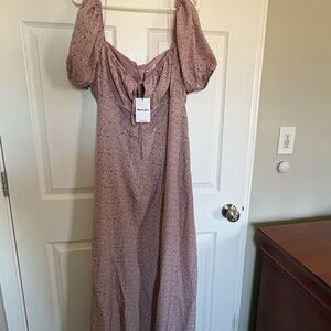 Showpo Mauve Floral Puff Sleeve Maxi Dress NWT